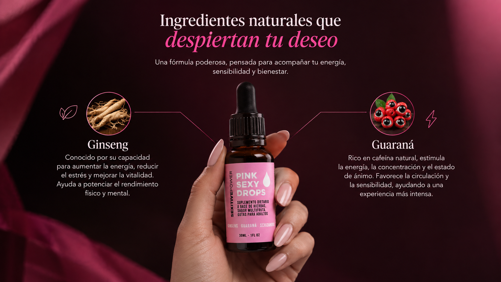 Ingredientes naturales de Pink Sexy Drops: Ginseng y Guaraná